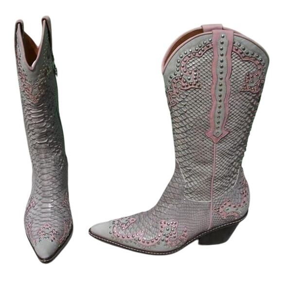 Donald Pliner Western Couture Boot Shoe New Studs Mushroom & Ice Color NWT $950 - Picture 5 of 6